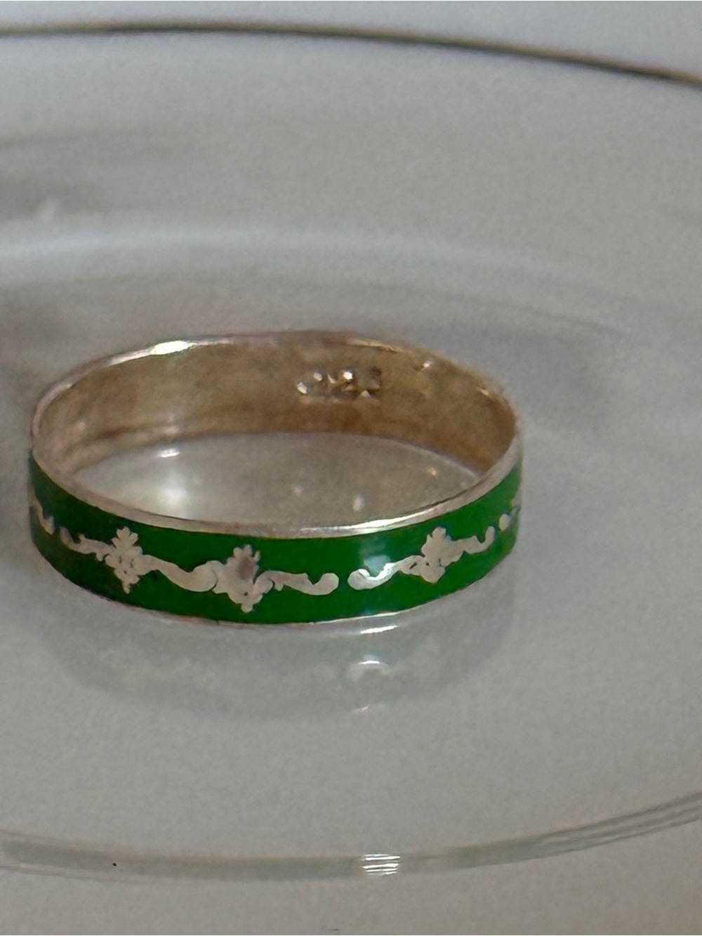 Vintage Green Enamel Mexico 925 ring size 6.5